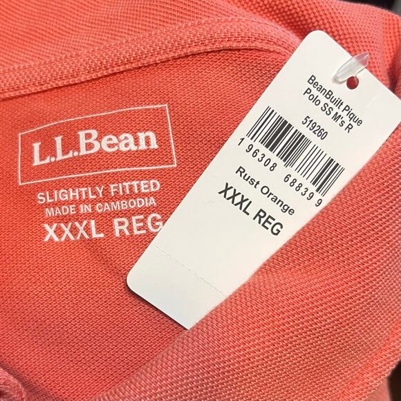 NWT L.L. Bean Pique Polo Shirt Slightly Fitted 3XL Rust Orange Preppy Classic - Picture 5 of 7